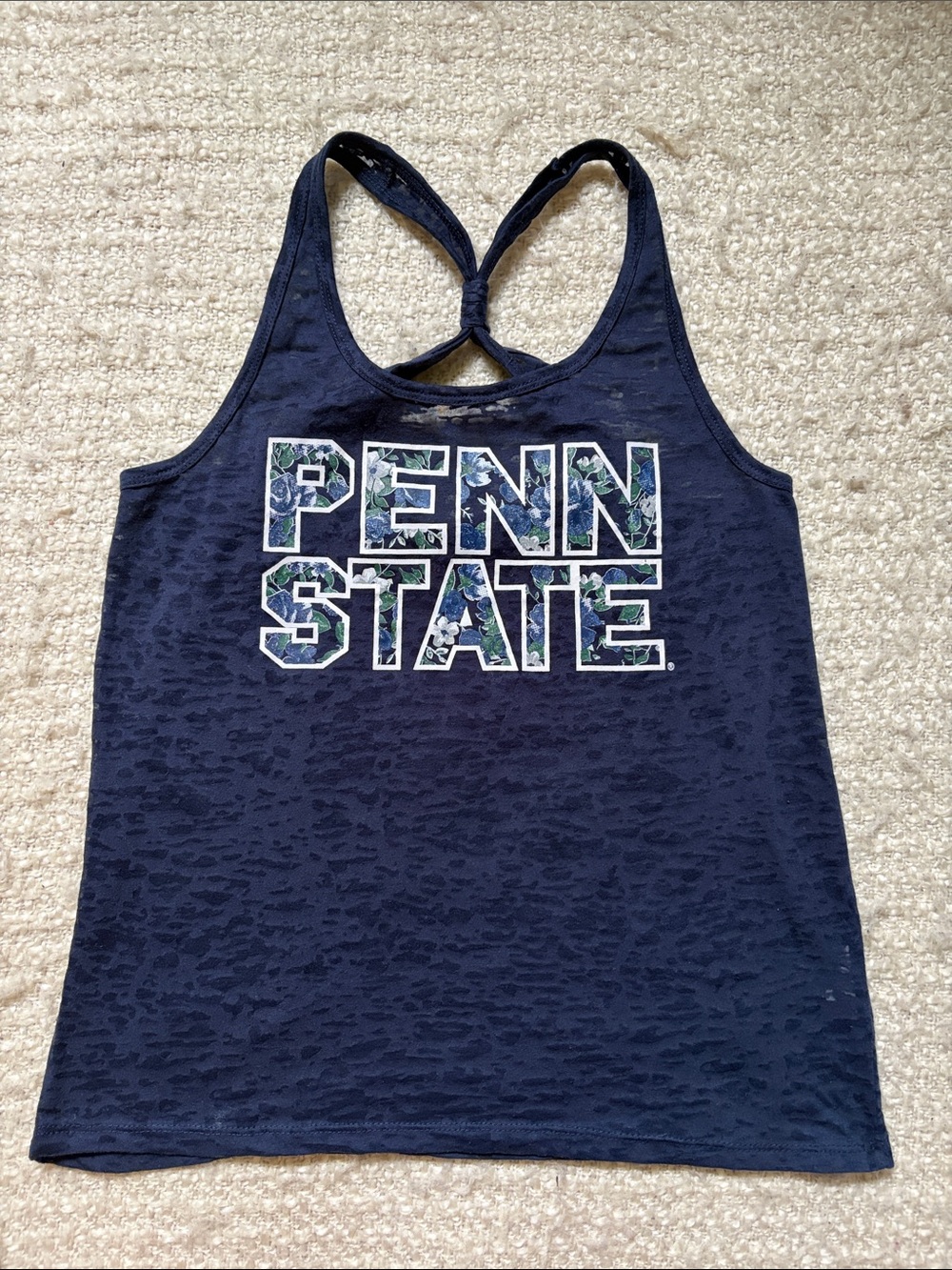 🌺 MISS FANATIC WOMENS SIZE SMALL BLUE BURNOUT PENN STATE RACERBACK TANK TOP